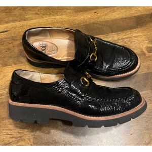 Sofft Black Patent Leather Loafers Platform Lug Sole Gold Hardware 9M‎